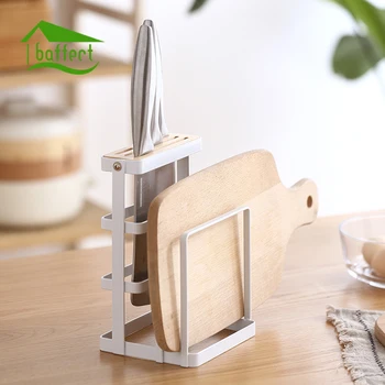 

Simple Multi-layer Multi-function Metal Shelf Condiment Knife Chopping Board Shelf Kitchen Storage Rack with Wood Knife Slot
