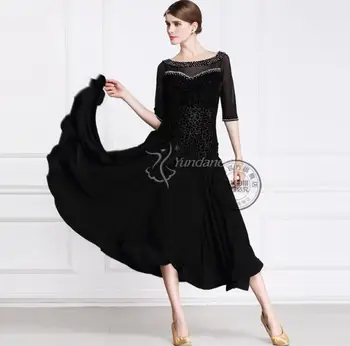 

customize black long sleeve competition Fox trot Waltz tango practice ballroom dance dress social dance dress M-111