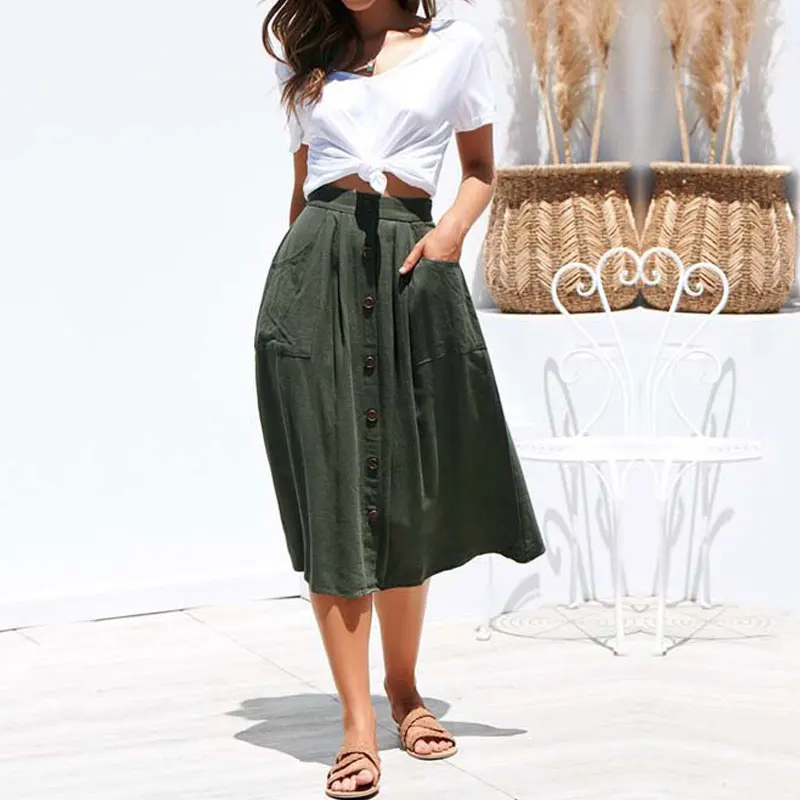 Женская хлопковая юбка оверсайз длинные юбки для дам элегантные вечерние 3XL лето