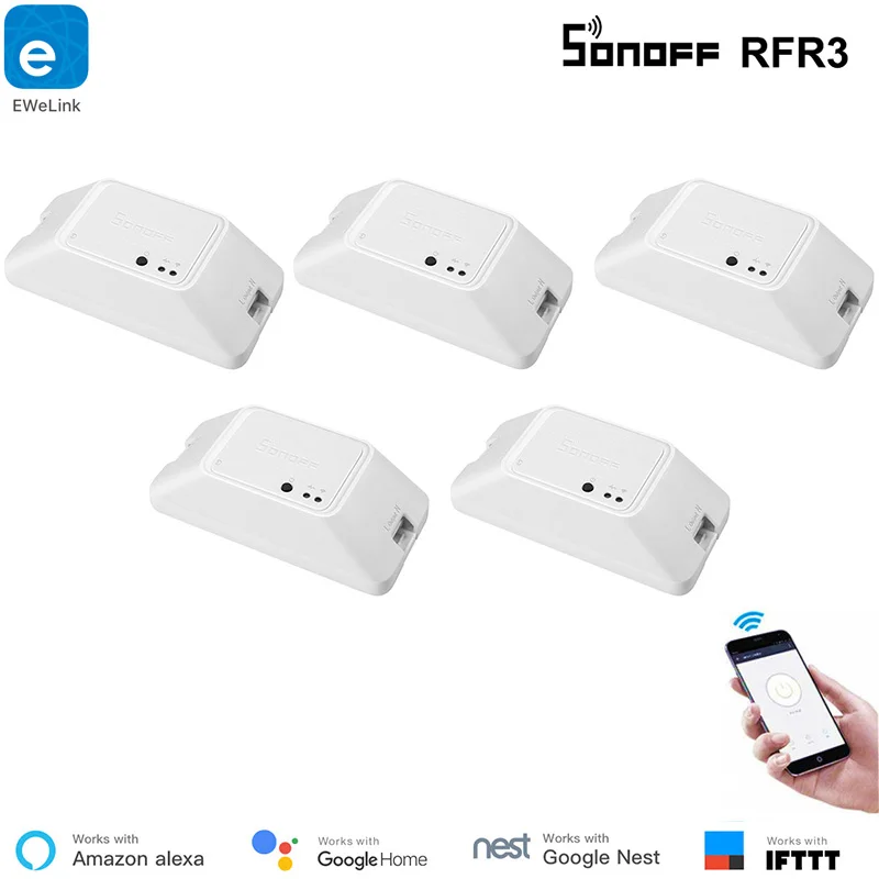 

5 pcs EweLink Smart Switch Sonoff RFR3 WiFi Switch 433RF Control Smart Switch New Sonoff RF3 Work with Alexa IFTTT Google Home