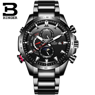 full black B8-1 Швейцарские часы Бингер Мужские автоматические механические Роскошные Брендовые мужские часы сапфировые мужские часы светящиеся relogio masculino B8-1 - Цвет: full black B8-1