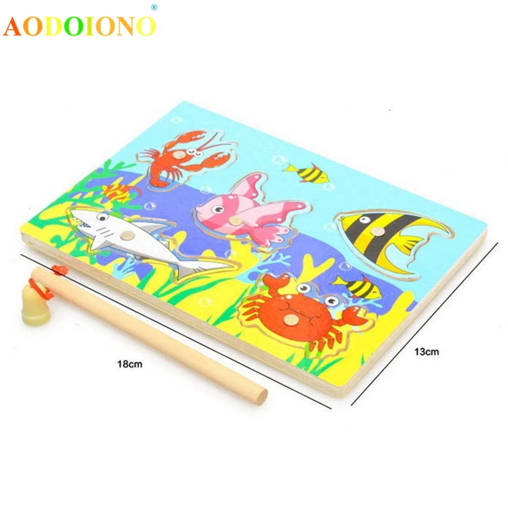 Деревянная Магнитная игра-головоломка для рыбалки, игрушки для малышей, детей, обучающая игрушка для родителей и детей