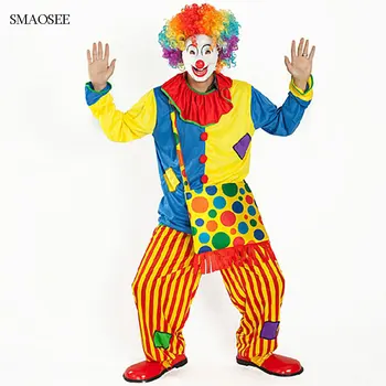 

Cute Party Cosplay Masquerade Stage Costume Halloween Conjoined Clothes Coat+Trousers Clown Perform Magic Wear Adults Clothing