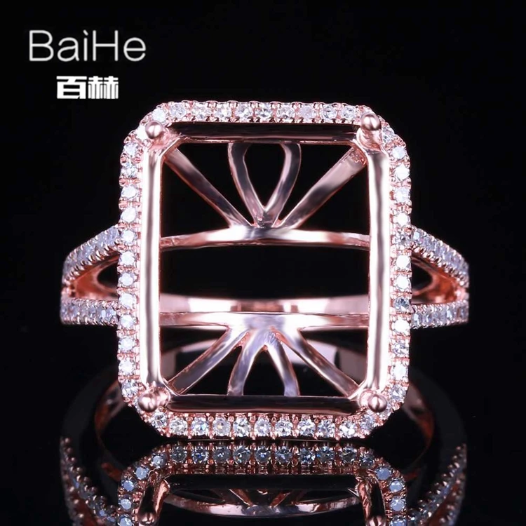 BAIHE Solid 14 K розовое золото(AU585) сертифицированное Изумрудное кольцо для свадьбы женское милое/романтическое изысканное ювелирное элегантное уникальное полукольцо