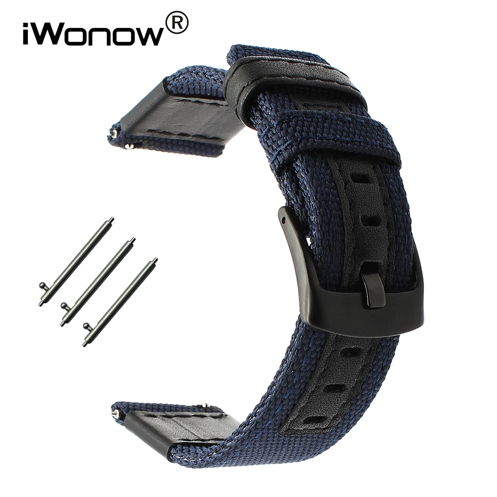 Ремешок из натурального нейлона и кожи для Samsung Gear Sport SM R600 Garmin Vivoactive3 Ticwatch 2/E