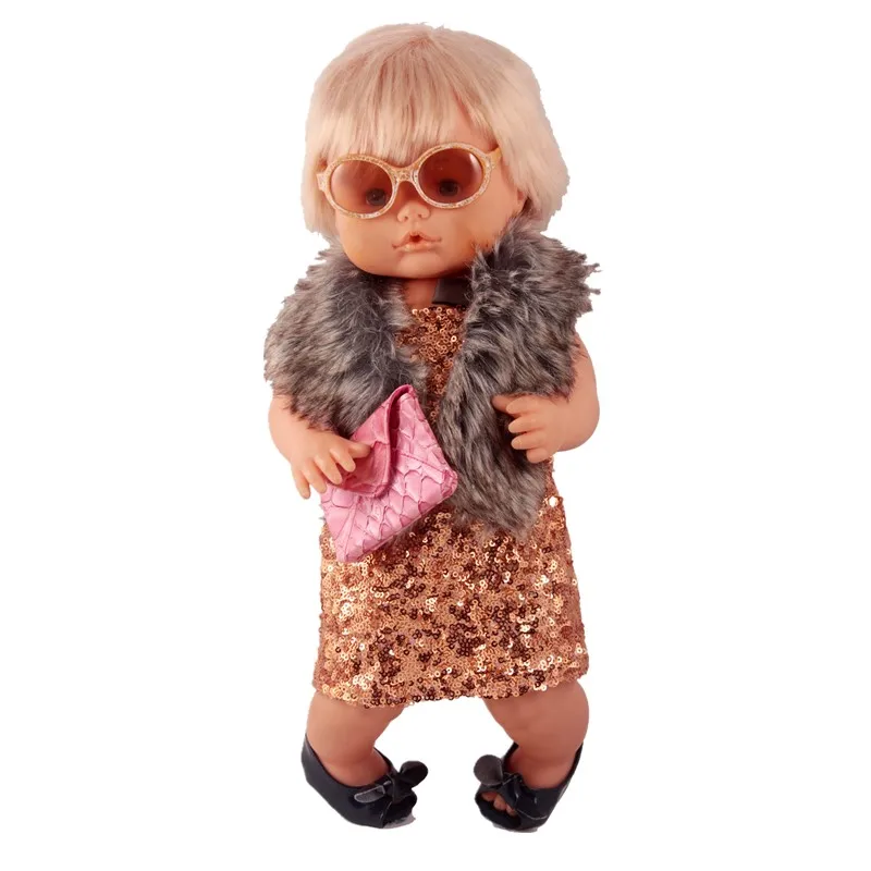 outfit accessories Одежда для куклы Fit 41 см Nenuco кукла Nenuco y su Hermanita Deluxe блестками платье с Мех животных шаль наряд 16 дюймов Nenuco - Цвет: outfit accessories