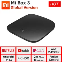 Global Version Xiaomi TV Box 3 Smart Android 8.0 4K 60fps Amlogic S905X Cortex-A53 Quad Core Set Top Box 2GB 8GB Xiaomi Mi Box 3