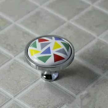 

mosaic ceramic knobs hand painted porcelain drawer cabinet pull knob silver chrome dresser knob modern fashion furniture handle