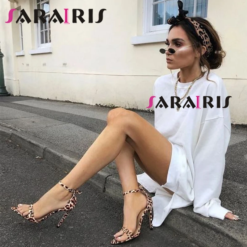 

SARAIRIS New INS Women Sexy Leopard Sandals High Heels 2019 Summer Sweet Girl Party Wedding Sandals Women High Heel Shoes Woman