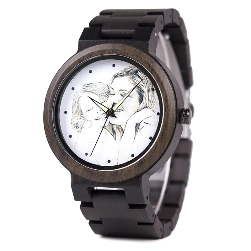 Custom Brand Your Own Photo Watch Unique Bamboo Wood Leather Causal Quartz Men Watches Customized Logo Birthday Gift For Lovers