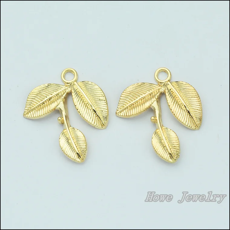 wholesale 50pcs fashion Champagne Gold plated leaves Charm Pendant fit
