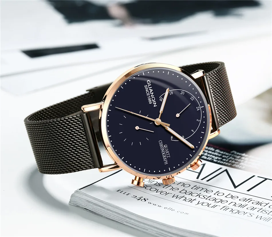 

GUANQIN 2018 New Luxury Watches Quartz Watch Men Steel Fashion Clock Male Waterproof Watches With Complete Calendar Wrist Watch