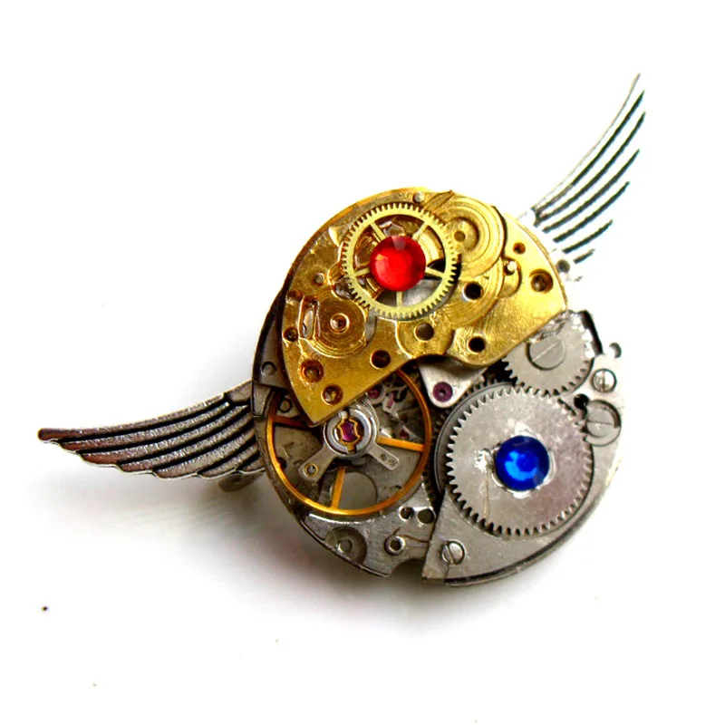Jewelrysteampunk готический панк крылья часы движения части шестеренки брошь значки