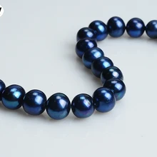 Натуральный Синий пресноводный жемчуг 10-11 мм Круглый 15 дюймов DIY ожерелье браслет серьги