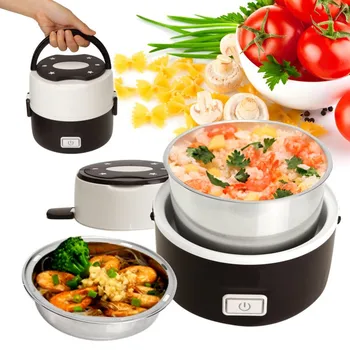 

1.3L Portable Lunch Box Electric Rice Cooker Stainless Steel 2 Layers Steamer Picnic Bento Food Container New Arrival