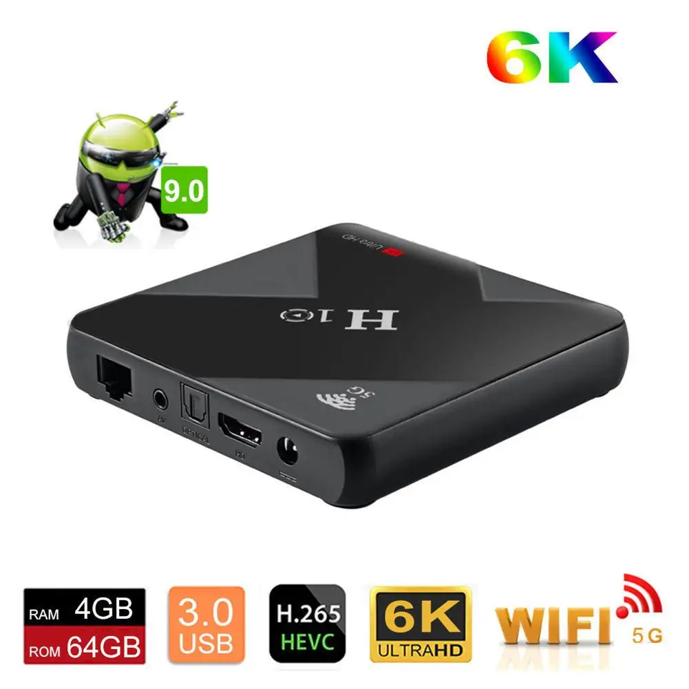 

H10 TV BOX 6k HD H6 Chip Android 9.0 Box HDMI 2.0 Up To 6K Output With HDR RAM 4GB DDR3 For Android 9.0 Os