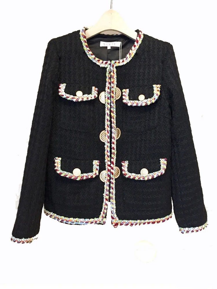 Beste 2018 Herfst Winter Vintage Tweed Jassen Vrouwen Korte Wollen Witte Jassen Vrouwelijke Koreaanse Streetwear Slim Warm Uitloper Windbreaker