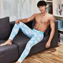 Модное мужское термобелье с рисунком листьев, зимние хлопковые кальсоны, Брендовые мужские тонкие леггинсы, дышащие теплые штаны для мужчин