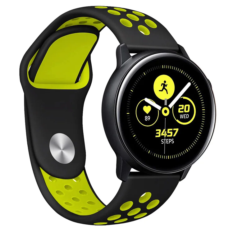 Силиконовый ремешок для samsung Galaxy Watch Active, двойной цвет, спортивный ремешок, ремешок для часов, браслет, ремешок на запястье, замена - Цвет: Black Yellow