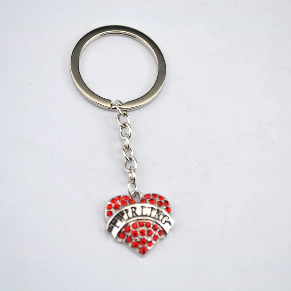 

Key Chain For Women Heart Shape With Crystals TWIRLING Written Pendant Keychain Zinc Alloy Provide Dropshipping
