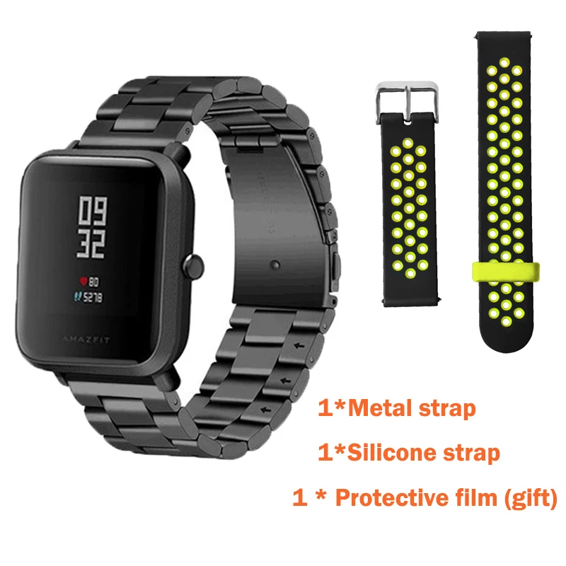

Silicone sport strap+ stainless steel strap For Xiaomi Huami Amazfit Bip BIT PACE Lite Youth Smart Watch Screen protector