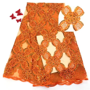 

New Style French Net Lace Fabric African Tulle Mesh Lace Fabric High Quality With Sequin Lace For women dress 5 yards