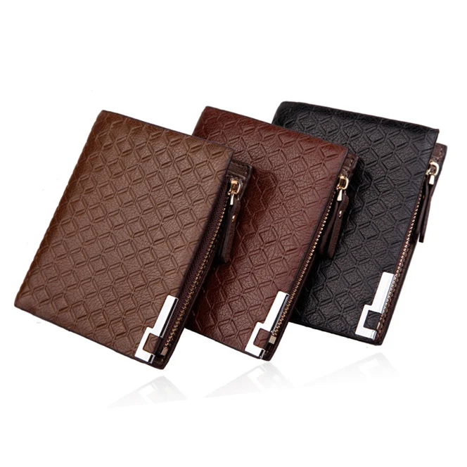

Fashion New Men Wallets Design Zipper Square Plaid Pattern 3 Color Quality Patent Leather Card Holder Purse Wallet Free Shipping