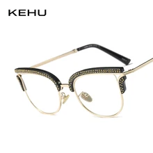 KEHU дамы кошачий глаз Половина оправа очки винтажные очки с заклепками оправа женские очки прозрачные линзы дизайнерский бренд дизайн K9481