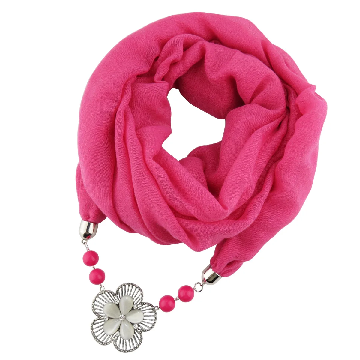 

Wild Pure Color Imitation Cotton Jewelry Necklace Alloy Flower Pendant Long Scarf Women's Trendy Shawl
