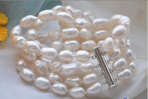 

P4289 4row 8" 13mm white baroque FRESHWATER CULTURED pearl bracelet @^Noble style Natural Fine jewe SHIPPING new >>free shipping