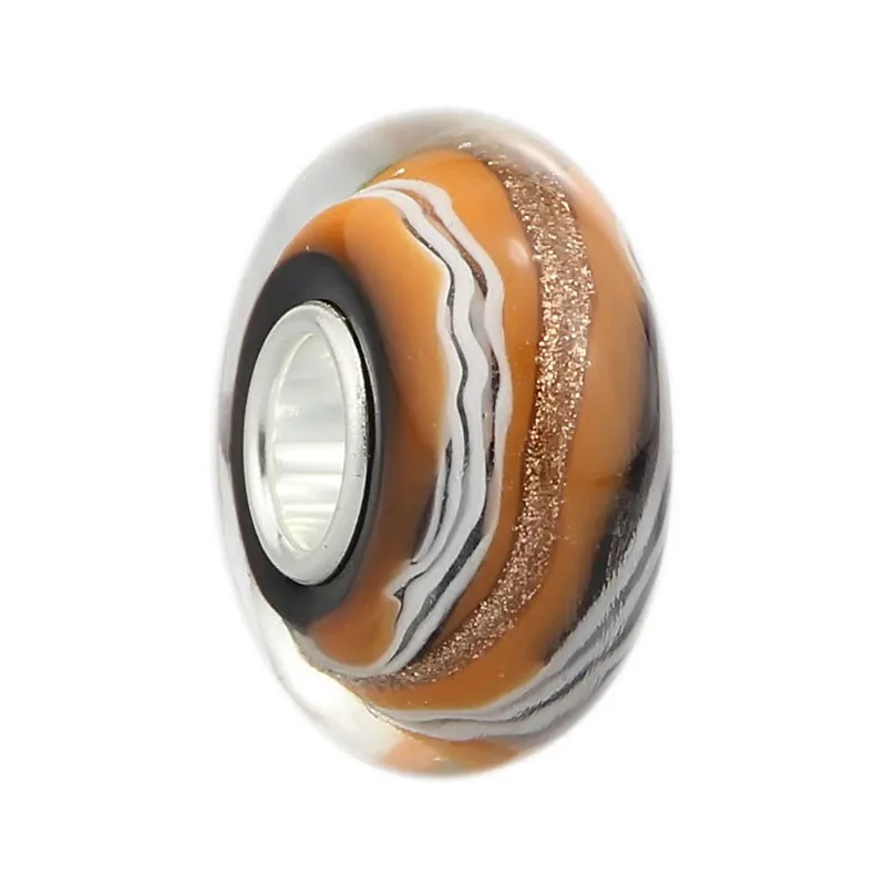 

925 Sterling Silver Gold Foil Color bar Large Hole Beads Glass Flower Charm Beads Fit European Bracelet Wholssale Jewelry
