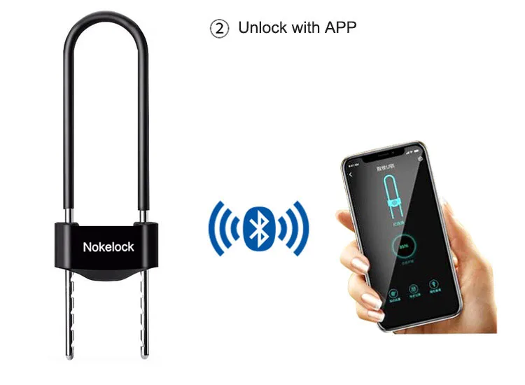 Nokelock Fingerprint U shape Lock Smart Bluetooth App Control Glass Door lock for Store Company Double Door Anti-theft locks (1400)