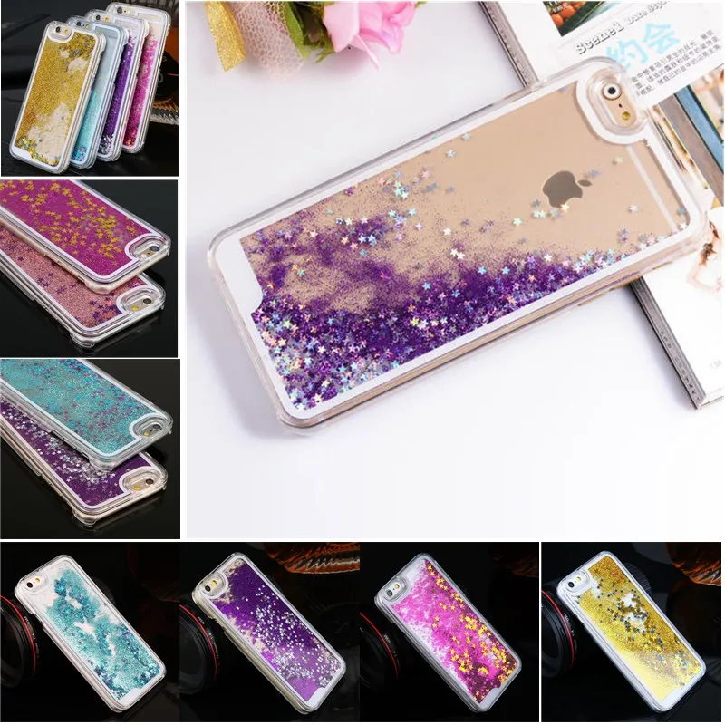 

Case For iPhone 5S Back cover Bling Glitter Shining Hard PC Cases for Iphone 6S 6 7 8 5S SE Dynamic Quicksand Liquid Celular