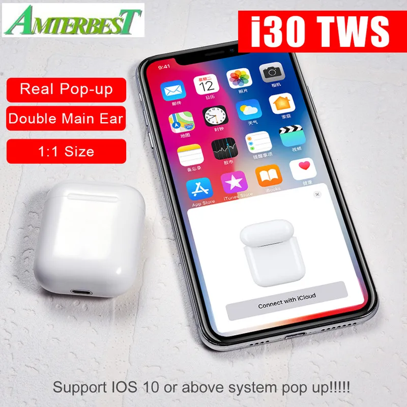 

AMTERBEST I30 TWS 1:1 Earphone Support W1 Chip QI Wireless Charging Wireless Bluetooth Headset In-ear Headphones PK I60 I12 I11