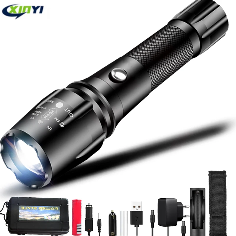

20000LM Super Bright T6 LED Flashlight Torch Zoomable Tactical Flashlights linterna Bicycle Light Rechargeable Use18650