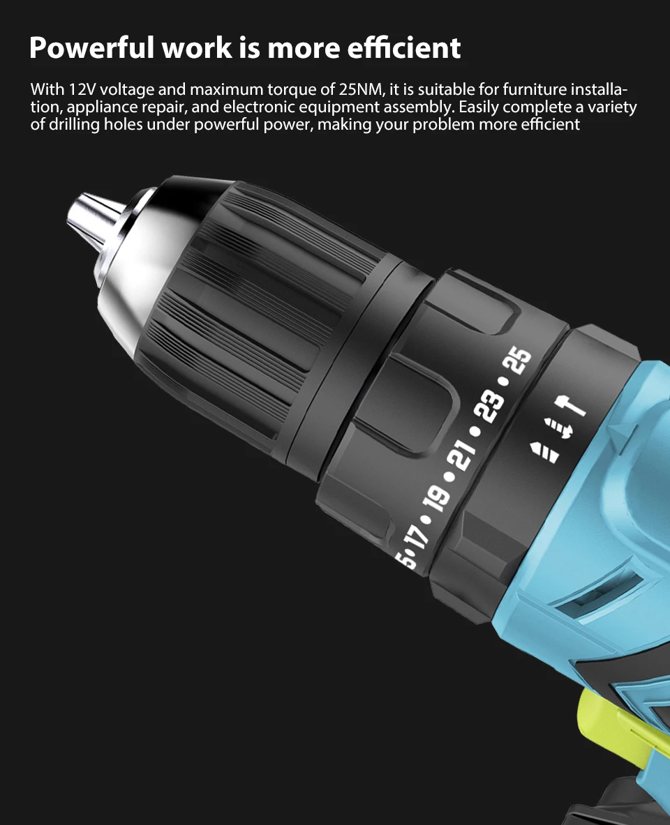 Xiaomi Mijia Tonfon Wireless Electric Cordless Drill Impact Power Driver 1220V 2000mAh Battery 2-Speed EU Adapter For Home Work (9)
