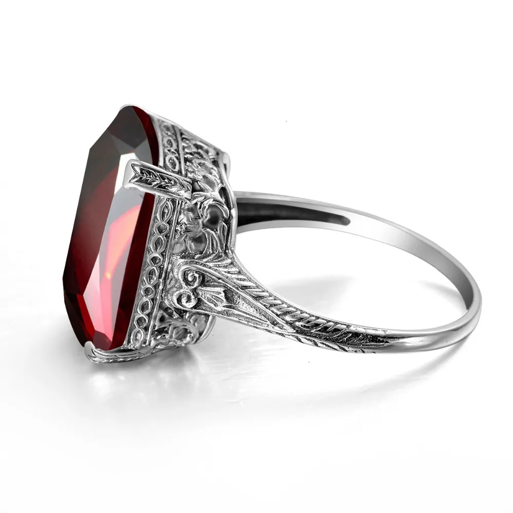Szjinao New Trend Romantic Square Big Garnet Exquisite Luxury Noble 925 Sterling Silver Crystal Rings for Women