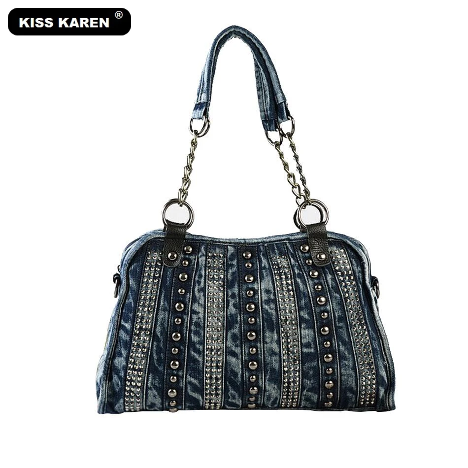 

KISS KAREN Fashion Denim Bag Women Handbags Vintage Studs Women's Shoulder Bags Women Tote Bag Jeans Luxury Designer Casual Tote
