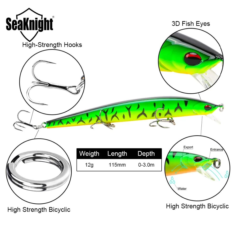 SeaKnight SK019 Minnow рыболовные приманки жесткая приманка 115 мм 12 г 0 3 м профессиональная