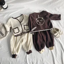 Новое поступление, осенняя куртка в Корейском стиле с героями мультфильмов и штаны из чистого хлопка комплекты одежды из 2 предметов для мальчиков и девочек