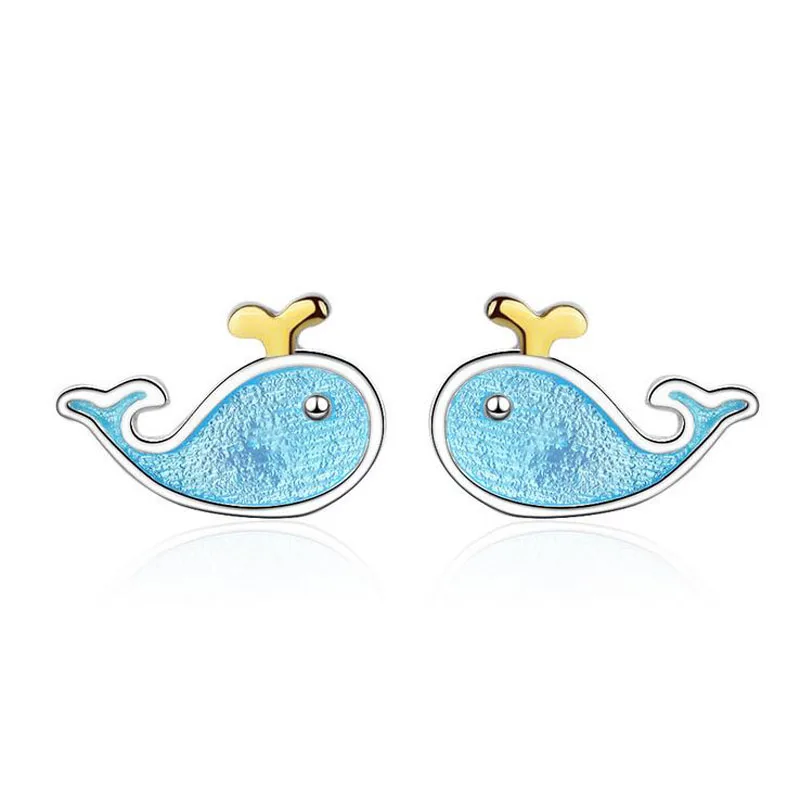

Fashion Child 925 Silver Blue Enamel Cute Dolphins Sea Animal Stud Earring Baby Girl Women Beautiful Party Earring Jewelry ED588