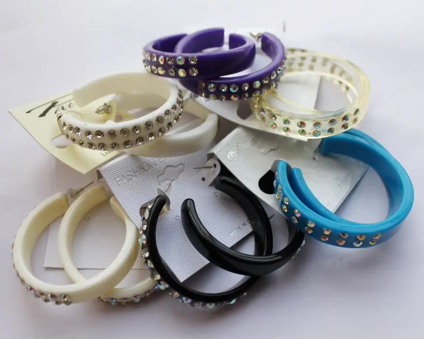 

Mixed Colors 2 Row Crystal Rhinestone Resin/Acrylic Hoop Earrings Fashion Women Jewelry