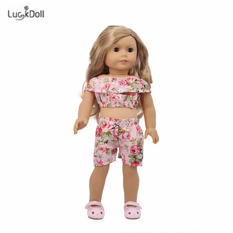 LUCKDOLL цветок короткий рукав шорты комплект подходит 18 дюймов Американский 43 см BabyDoll одежда аксессуары, игрушки для девочек, поколение, день рождения Gif