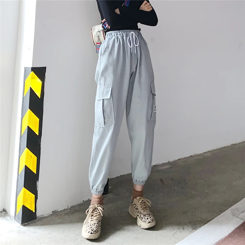 

WKOUD Cargo Pants For Women Harajuku Solid Drawstring High Waist Ankle-length Streetpants Sexy Fashion Sport Trousers P8886