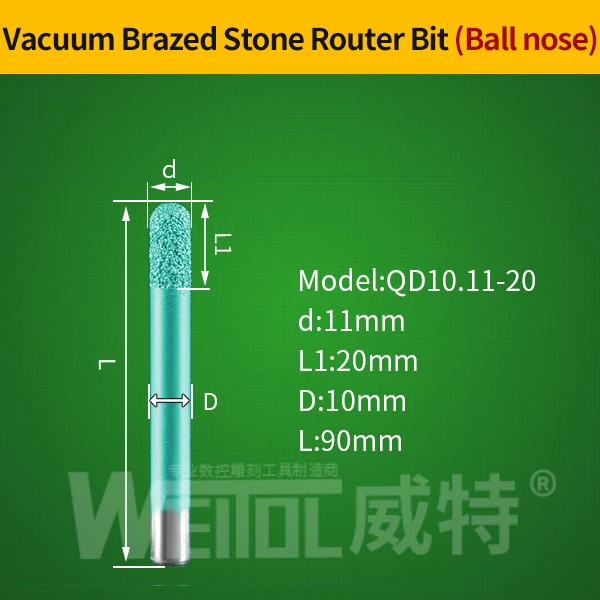 Weitol 6 мм/8 мм хвостовик пайки Камень Гравировка Биты мрамор резьба инструменты ЧПУ фрезы камень фрезы - Длина режущей кромки: QD10.11-20