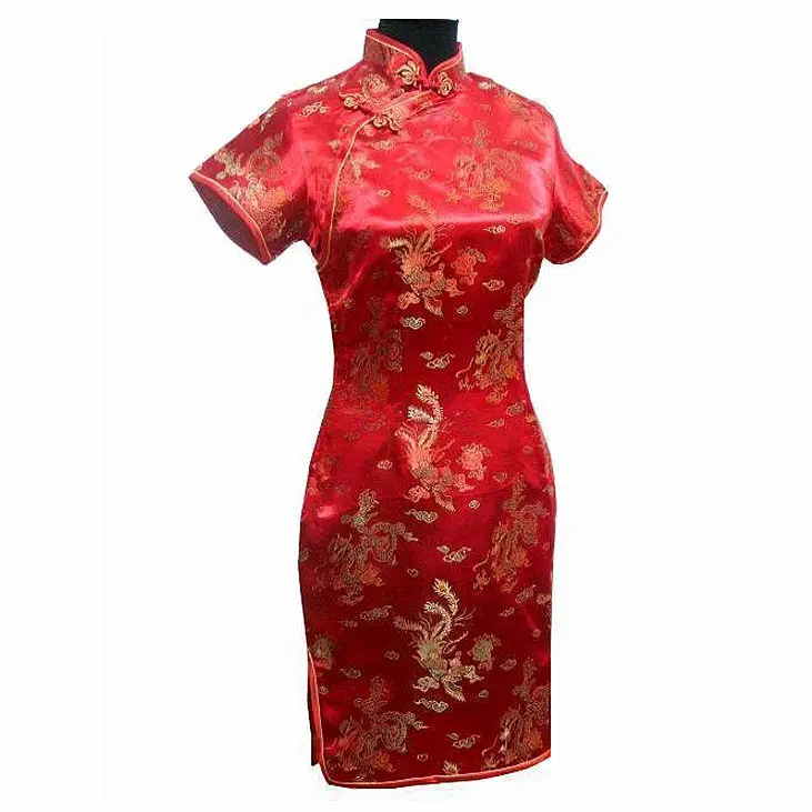 Женское вечернее платье Cheong sam светло синее мини из сатина и полиэстера Qipao Dragon
