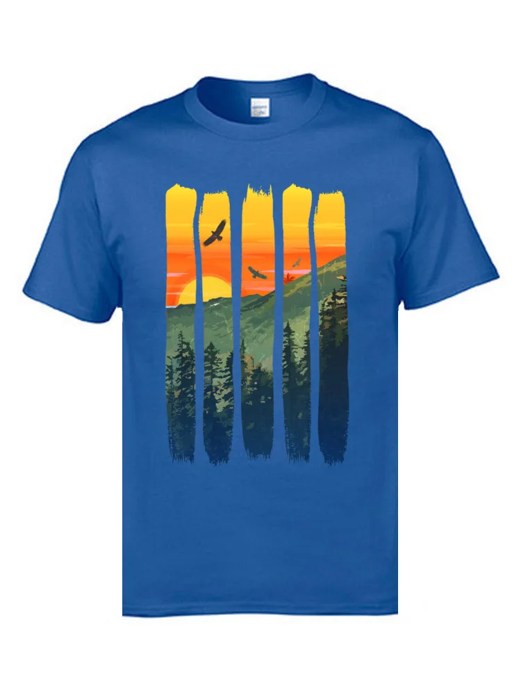  Men's T Shirt Custom Casual Tops & Tees Cotton Crewneck Short Sleeve Printed T Shirts VALENTINE DAY Top Quality Nesting Eagles by the Summer Mountain Sunset blue