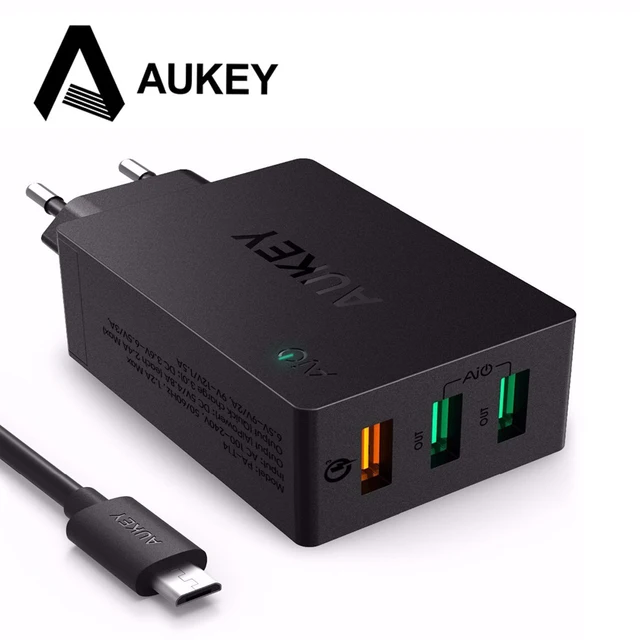 AUKEY USB Зарядное Устройство Быстрой Зарядки 3.0 3 Порта USB Мобильный Телефон зарядное устройство Smart Зарядное Зарядка для iPhone LG G5 Samsung Xiaomi HTC и более