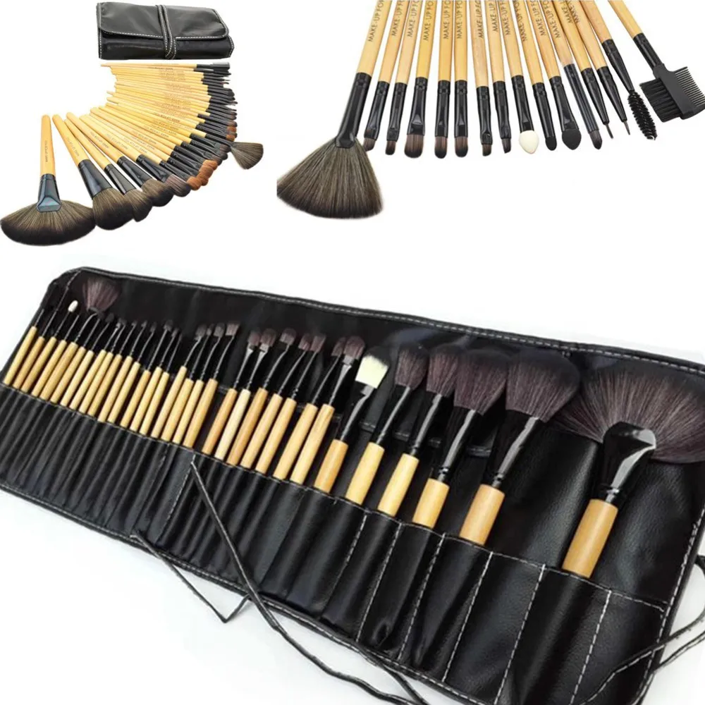 

32 PCS Pro Makeup Cosmetic Brushes Wood Brushes Kit Brush Set in Pouch Case NEW