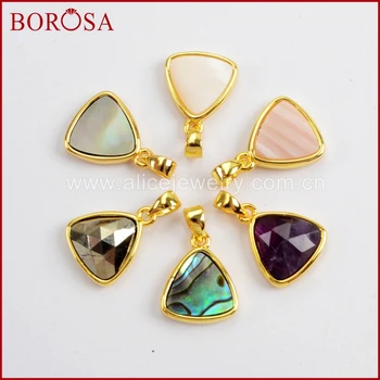 

BOROSA 10PCS Triangle Multi-kind Faceted Stones Pendant Beads Gold Color Natural Crystal Pendant for Wholesale Jewelry WX990